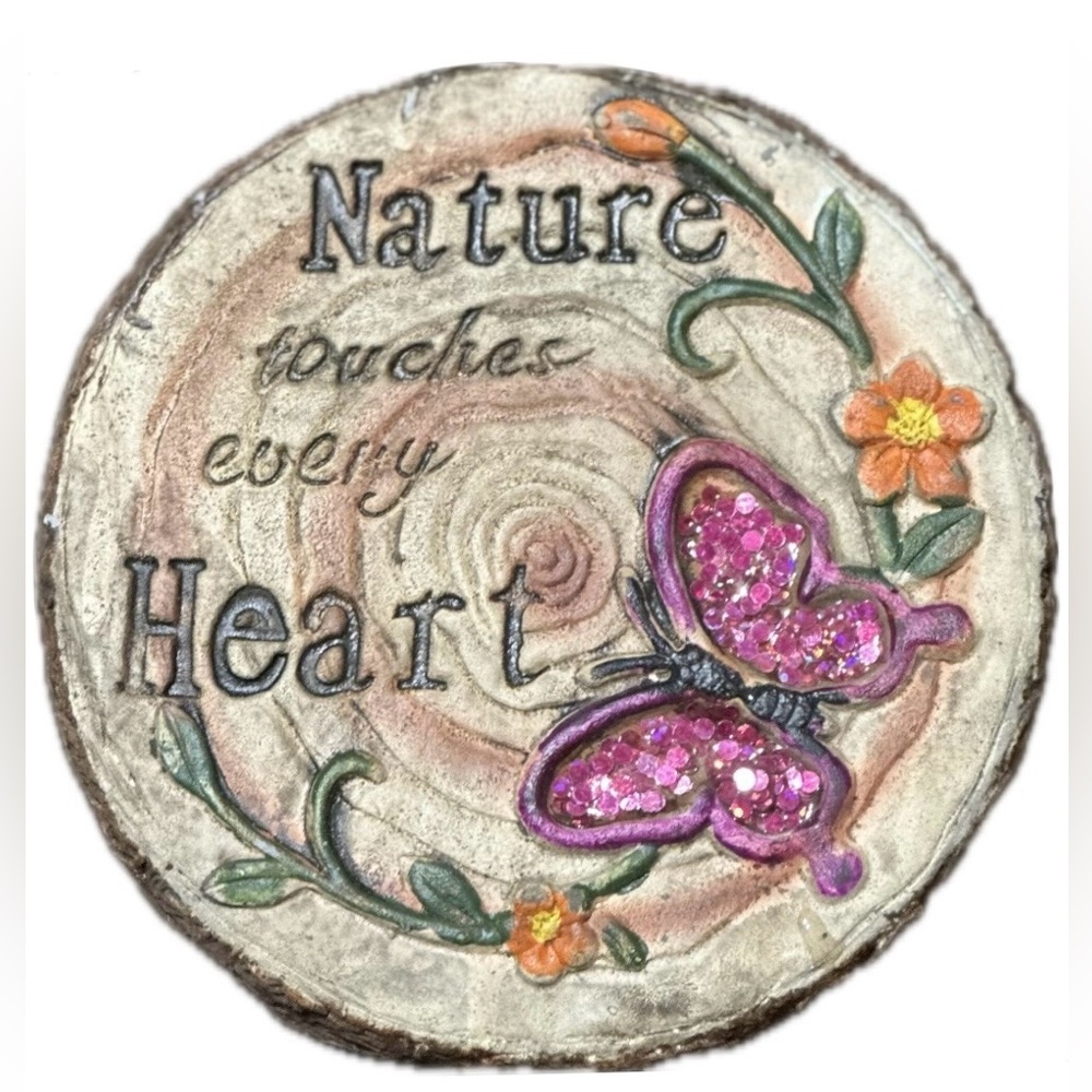 Decorative Plaque with Pink Butterfly and Floral Design